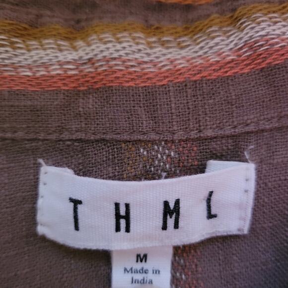 THML Embroidered Button Up Top Women's M Striped Boho Southwest Boxy Fit Retro - Picture 5 of 10